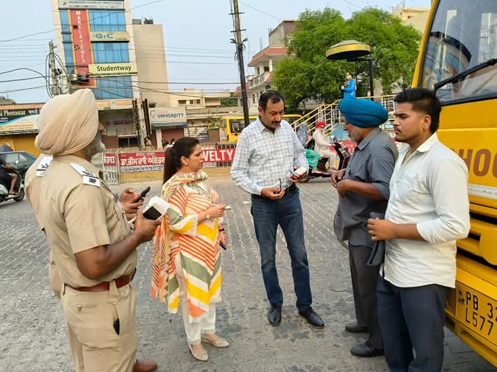 Checking of school vehicles, challans issued for two school buses.
